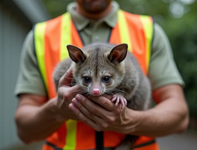 Animal handler safely recovering a deceased possum in Bellfield